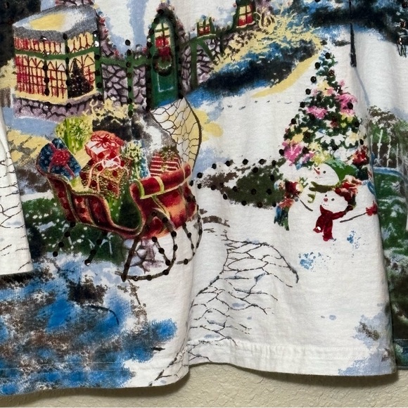 Vintage Collections ETC. Sequined Cabin Sleigh Snow Scene top. Women’s XL - Picture 8 of 9